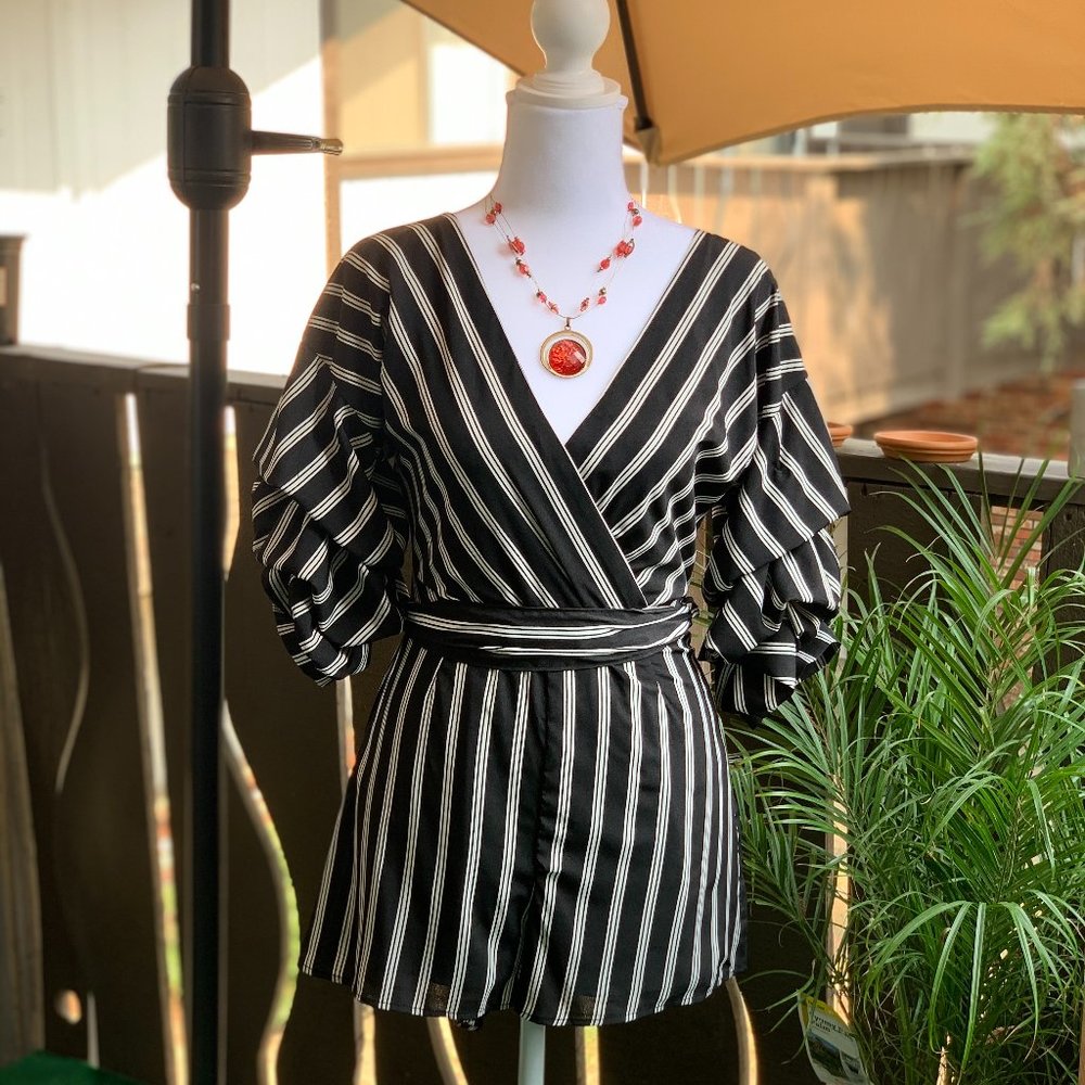 Fashion Nova Black and White Striped Romper